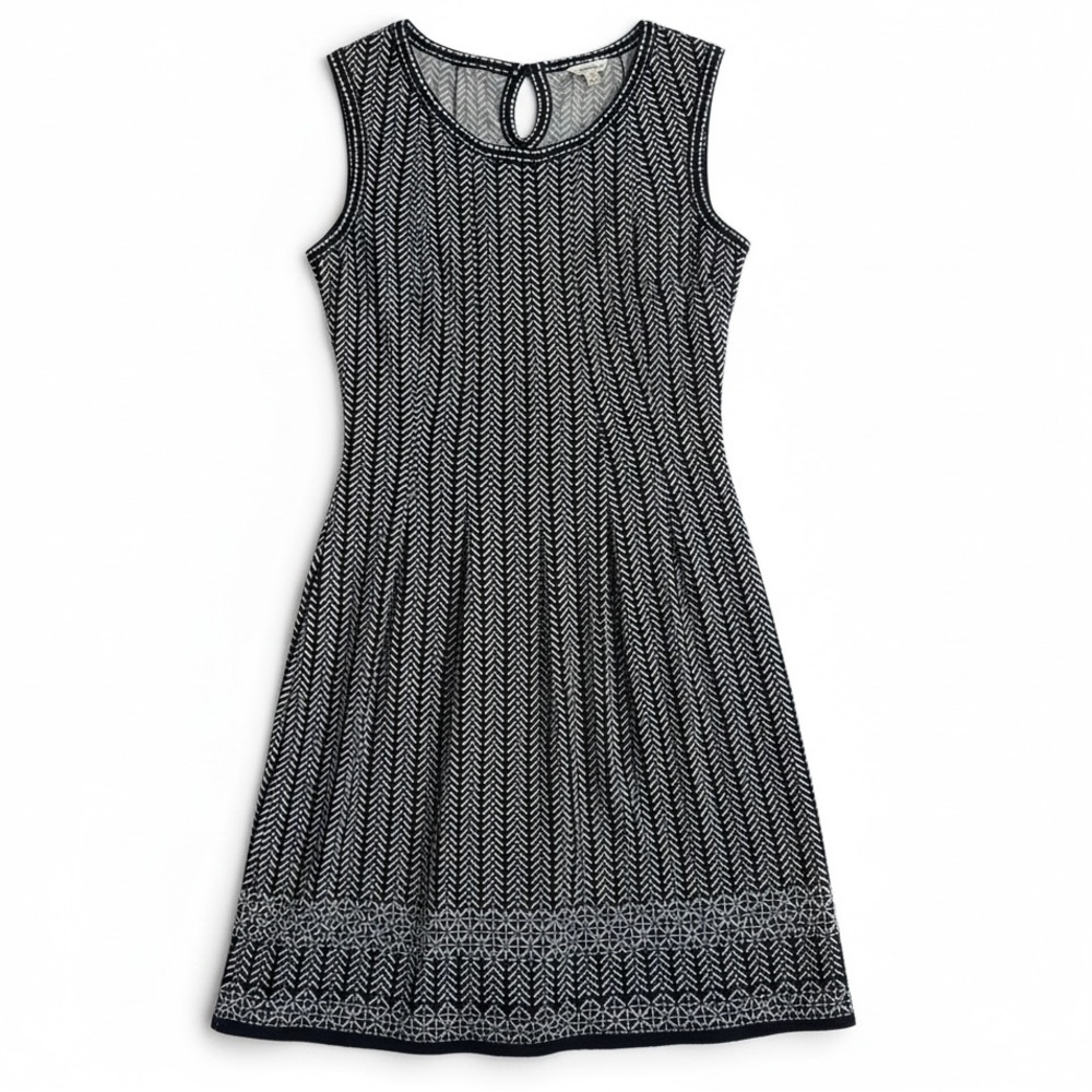 New Max Studio Black White Geometric Sleeveless Fit Flare Midi Dress Size Small